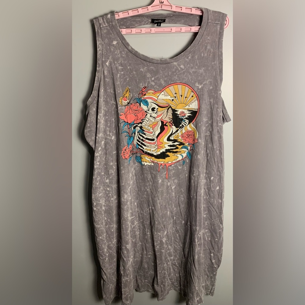 Torrid LoveSick Slashed Back Dress - Cotton Summer Skull Grey Wash - Picture 10 of 12
